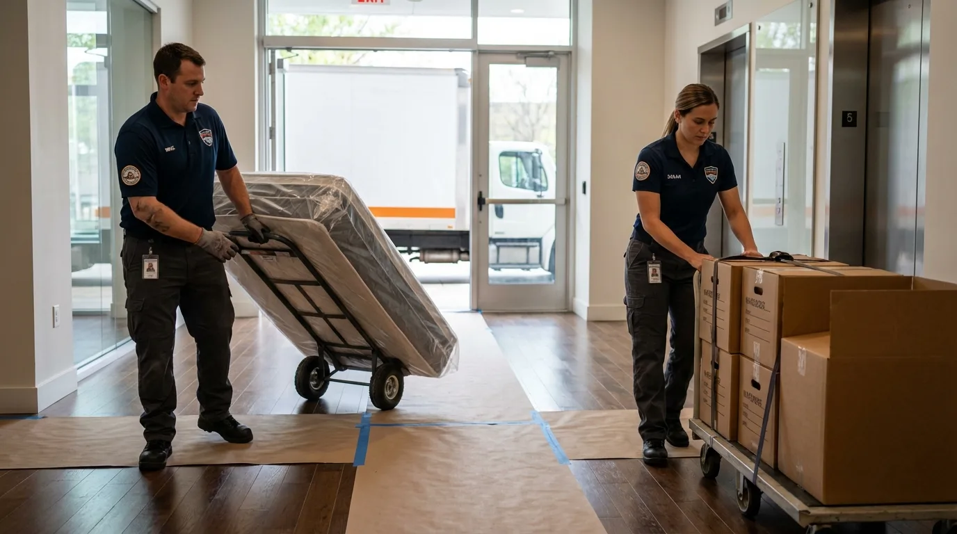 Professional apartment movers loading elevator in Severn, MD